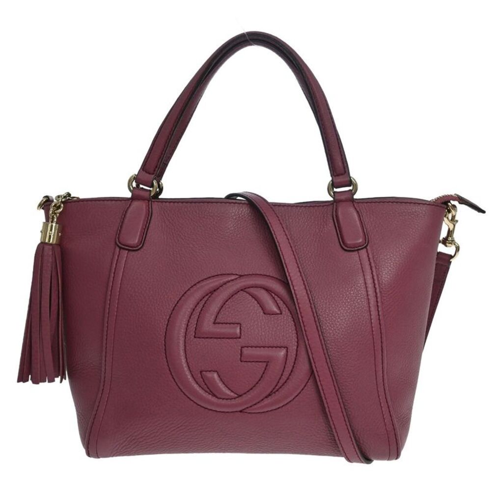 Gucci Soho Convertible Top Handle Leather Purple Leather Handbag